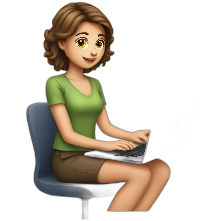 pretty programmer girl with brown hair working with MacBook emoji