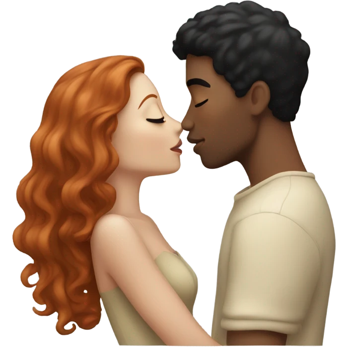 redhead model, kissing her boyfriend, beige skin, black hair emoji