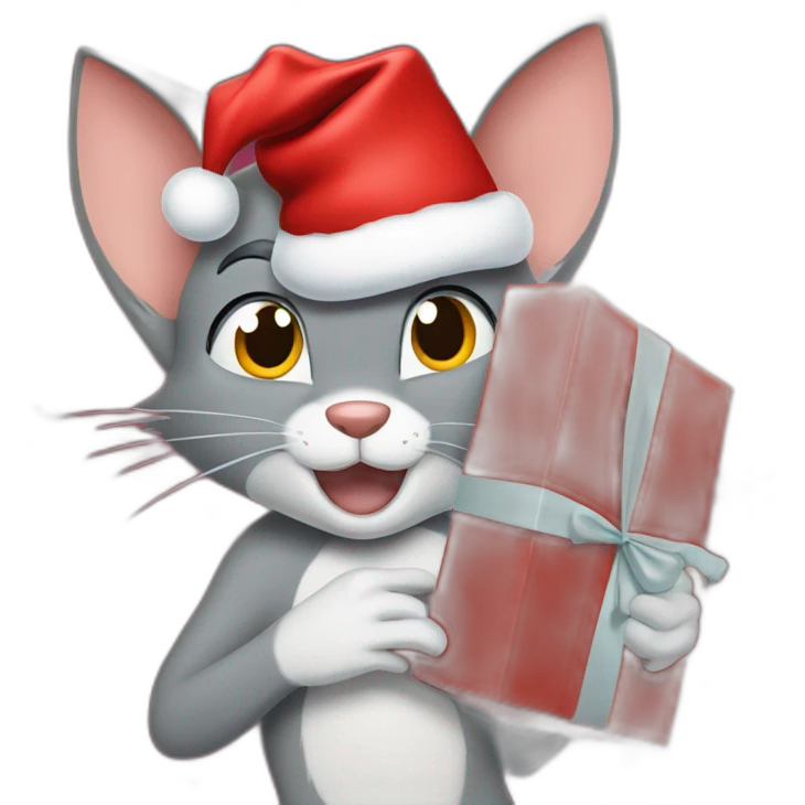 Tom and Jerry with a red Christmas present emoji