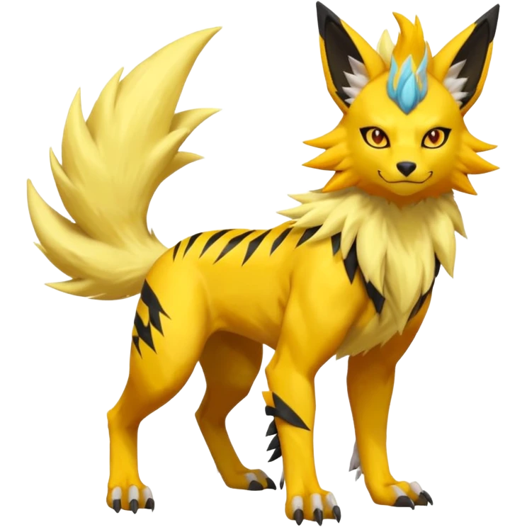 Feral Quadrupedal Digitigrade Luxray-Jolteon-Renamon-Zeraora-Vernid-fusion-hybrid-creature, full body  emoji