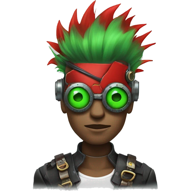 Male cyborg with red Mohawk and green steampunk goggles emoji