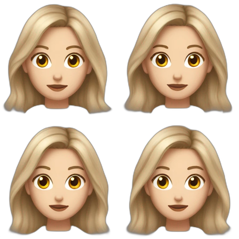 White girl with long voluminous brown hair with blonde highlights balayage, beige sweater, no emotion  emoji