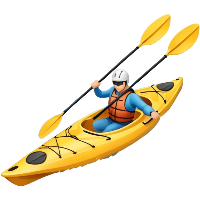 An icon showing a close-up of a kayak gliding over rippling water, with a double-bladed paddle in motion and splashes around. The sleek shape of the boat and dynamic strokes highlight the speed and precision of kayaking. Transparent background emphasizes the energy of the sport. emoji