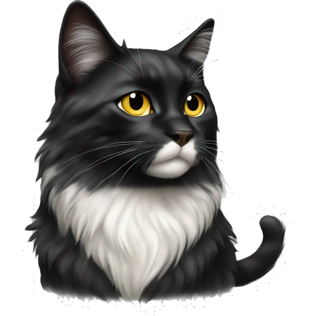 black cat domestic long-haired with white spot on the mouth emoji