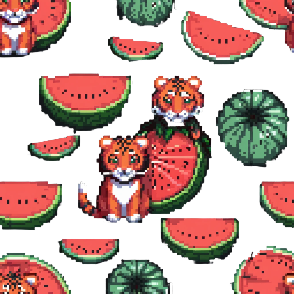tiger hiding behind watermelon emoji
