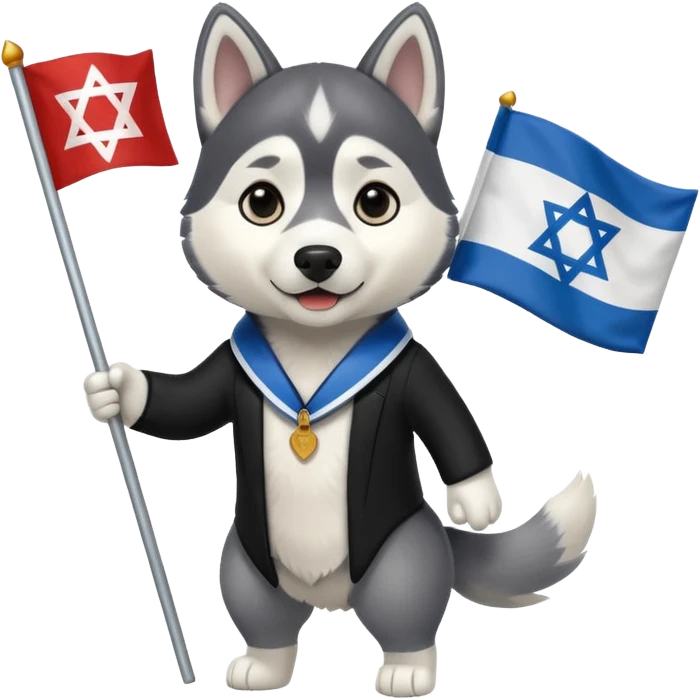 husky holding a hebru flag emoji