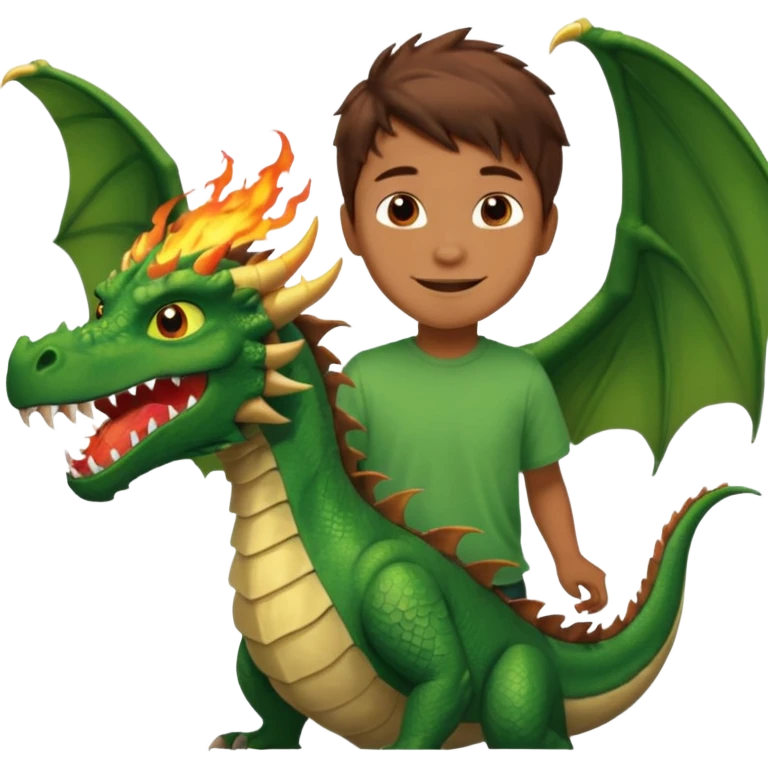 Full sized Dragon with wings and flying, fire from mouth replace girl from boy emoji