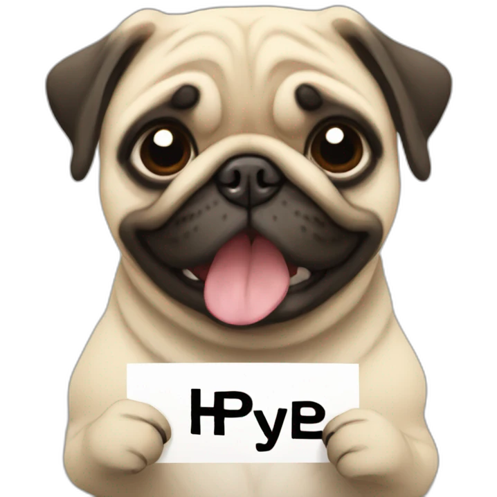 anime pug holding a sign over its head that reads "hype" emoji