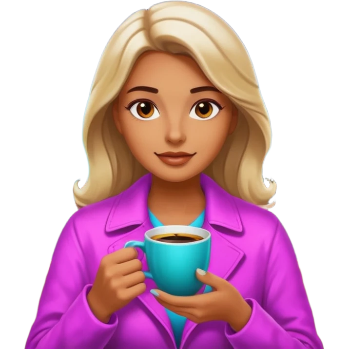 Woman with coffee , coffe shop with  neon glow, Midnight Wander. negative transparency . emoji