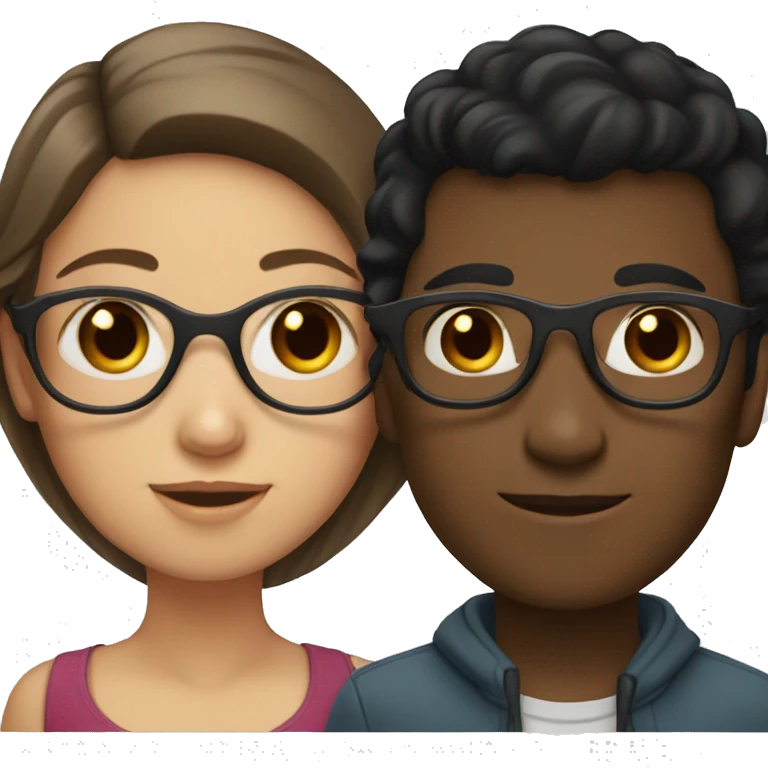 Girl with brown hair, glasses and a boy with black hair without glasses emoji