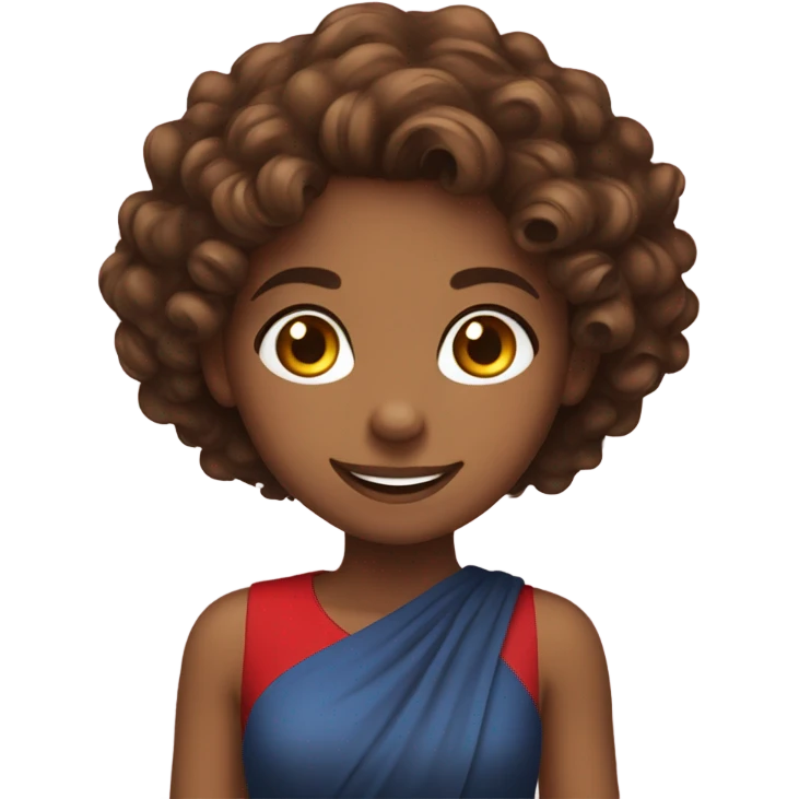 Beautiful girl, smiling, brown curly hair , in a red dress nice boost emoji
