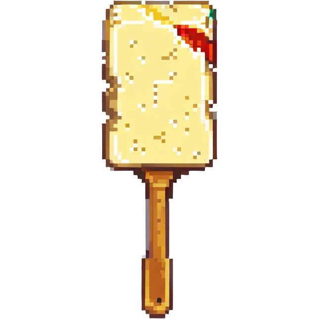 a slice of butter holding up an auction paddle, actively bidding, pixel art style emoji