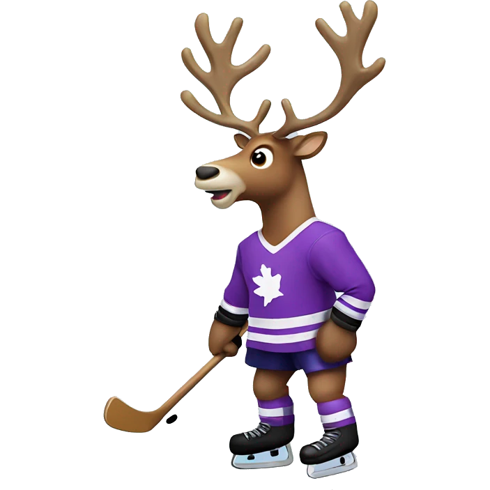 reindeer playing ice hockey with purple jersey emoji