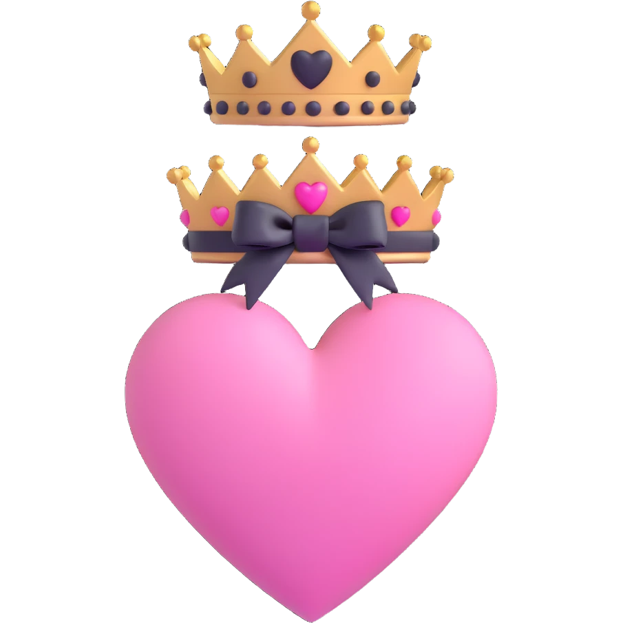 pink heart with a black bow and a crown emoji