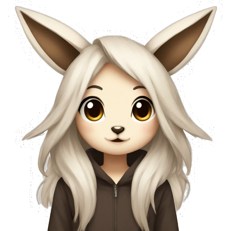 Kawaii Pale Eevee with dark brown long emo hair covering her eyes Full Body emoji