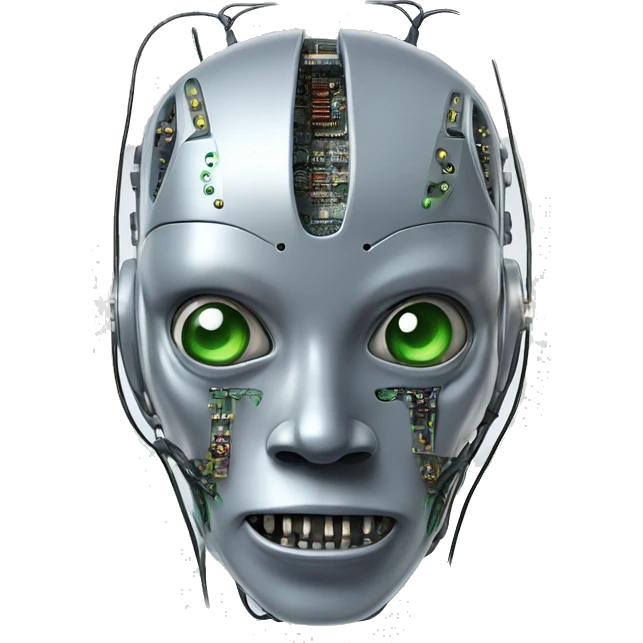 Alien robot head with wires and circuits emoji