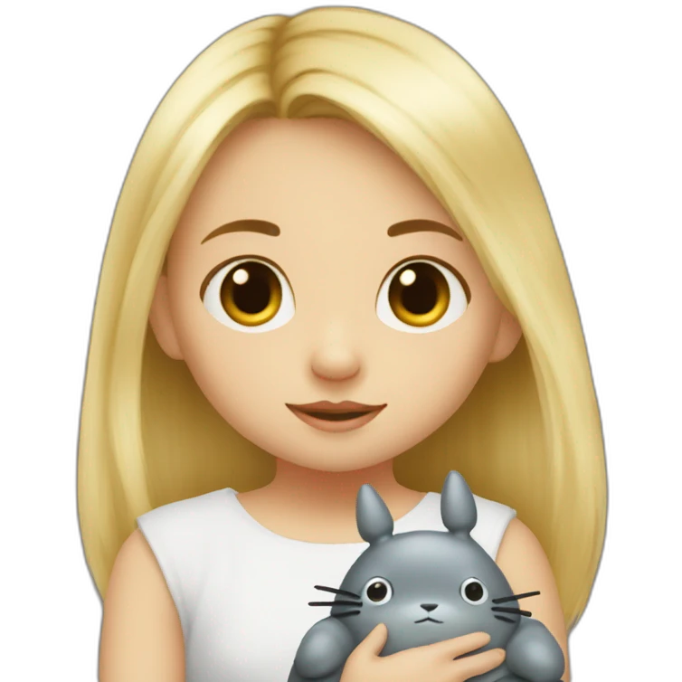 bébé fille blonde avec une peluche Totoro  emoji