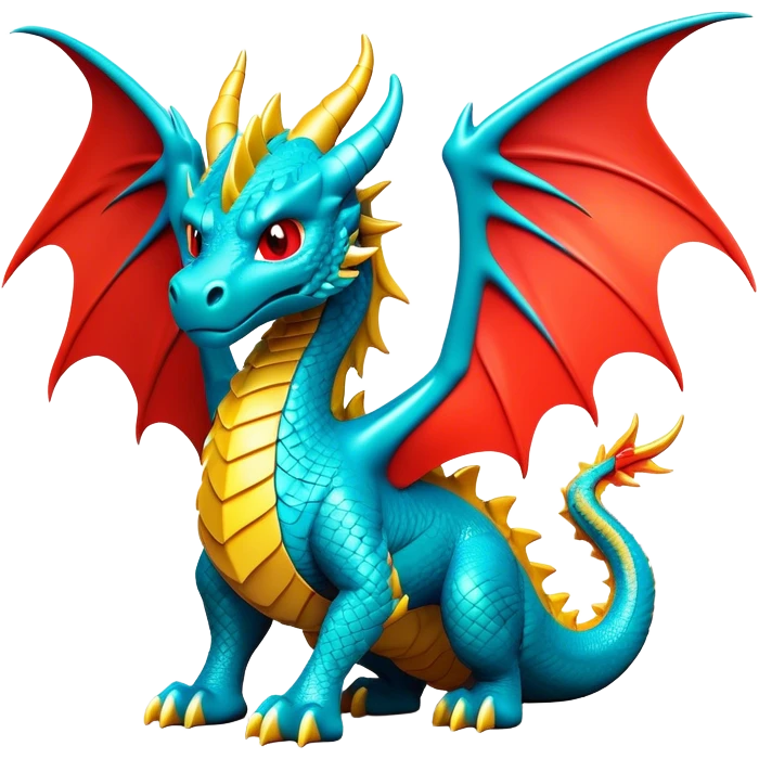 Clash of Clans aesthetic: Cinematic fierce Dragon Emoji, rendered in a 3D vector-style similar to standard emojis with minimal shading and bold, simplified shapes. A compact, isometric dragon with majestic wings and intricately scaled details, softly glowing with a legendary, mythical charm. Simplified yet unmistakably iconic, highly detailed and consistent, glowing with a soft radiant brilliance and high shine. Stylized with a touch of fantastical might and a soft glowing outline, capturing the essence of a mighty dragon with a friendly, playful demeanor! emoji