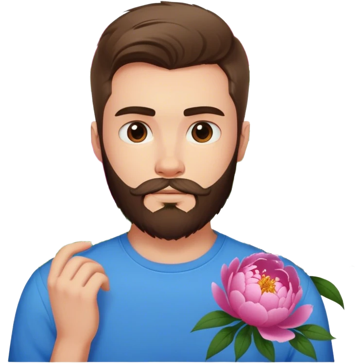 Guy with a beard in blue shirt with peonies  emoji