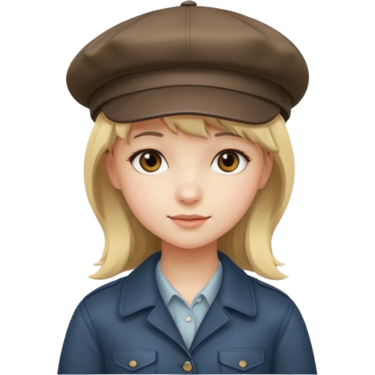 pinterst girl with heavy bang and newsboy cap on her hat emoji
