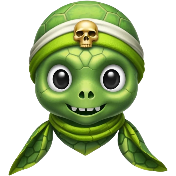 cute sea turtle wearing a lime pirate skull scarf emoji