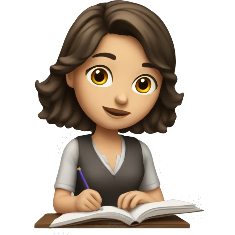 Pretty brunette girl studying emoji