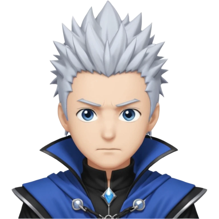 "Satoru Gojo, male anime character, spiky silver hair, blue eyes or blindfold, black sorcerer outfit, tall and athletic, confident pose, anime style, dramatic lighting." emoji