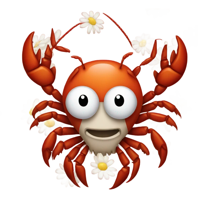 Crawfish holding a daisy in its claws emoji