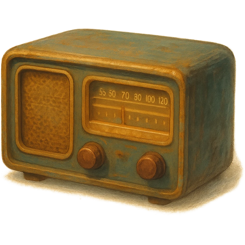 vintage radio, soft painterly look, magical and retro atmosphere, no background emoji