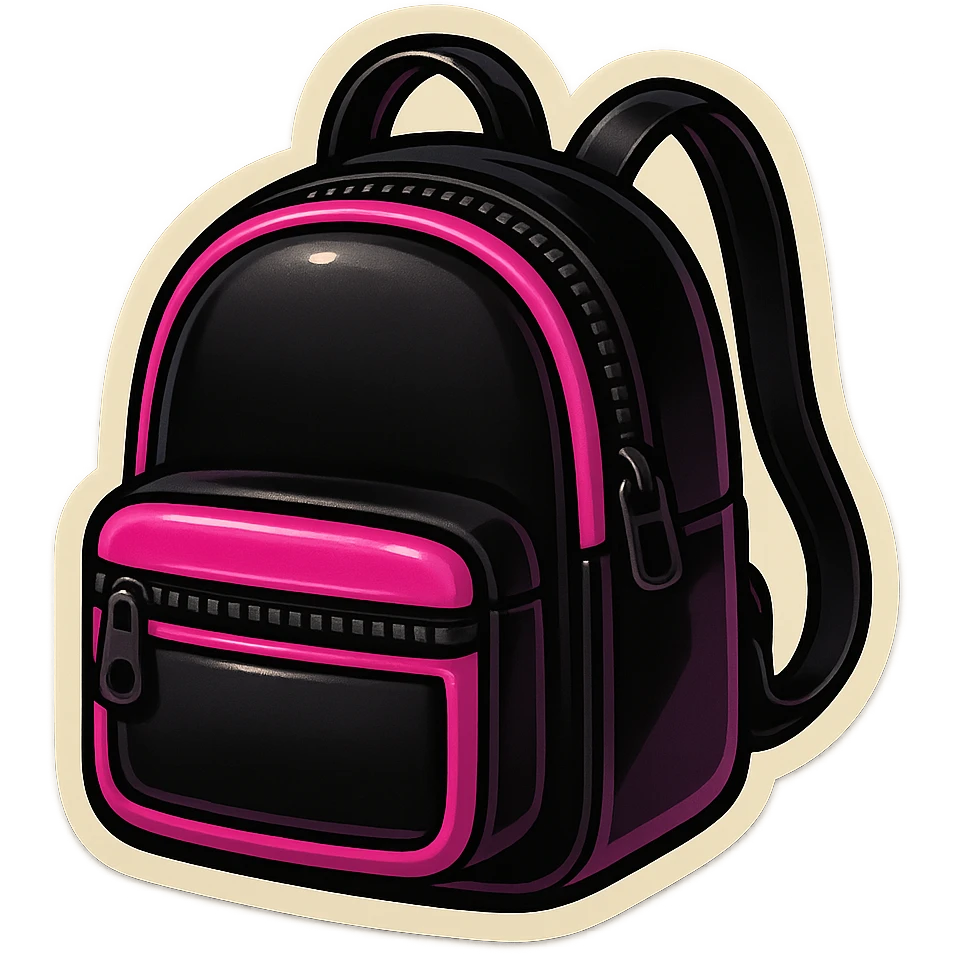 BLACKPINK-inspired gothic backpack, no hearts, playful and stylish, black and pink colors emoji