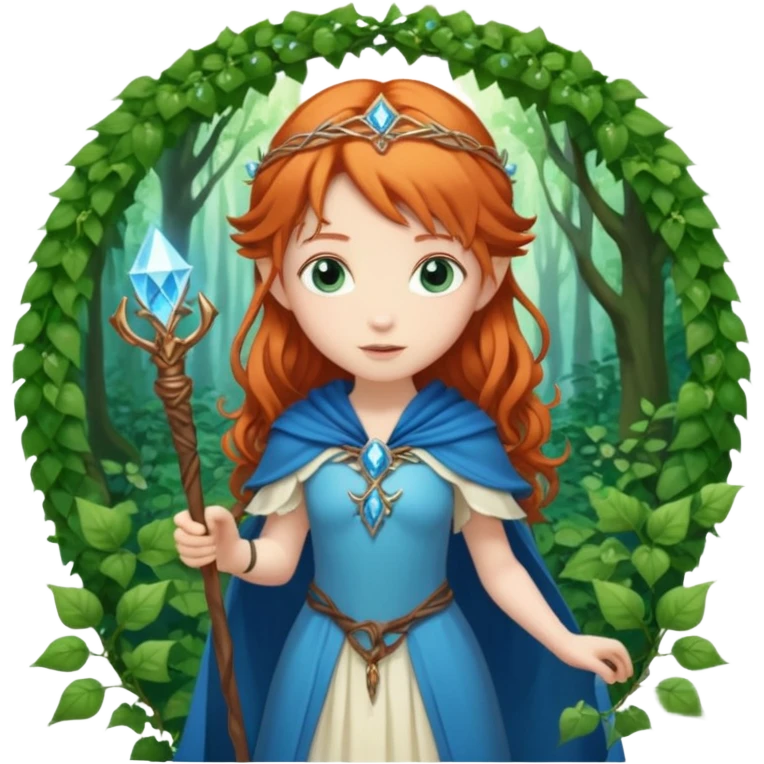 Hyper realistic green ivy forest elf mage fairy princess pale skin blue-eyed ginger hair emoji