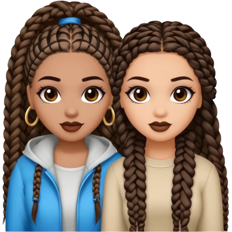 Boujy baddie best friends, trendy heavy makeup both dark hair one light skinned and one mocha brown micro braids  emoji