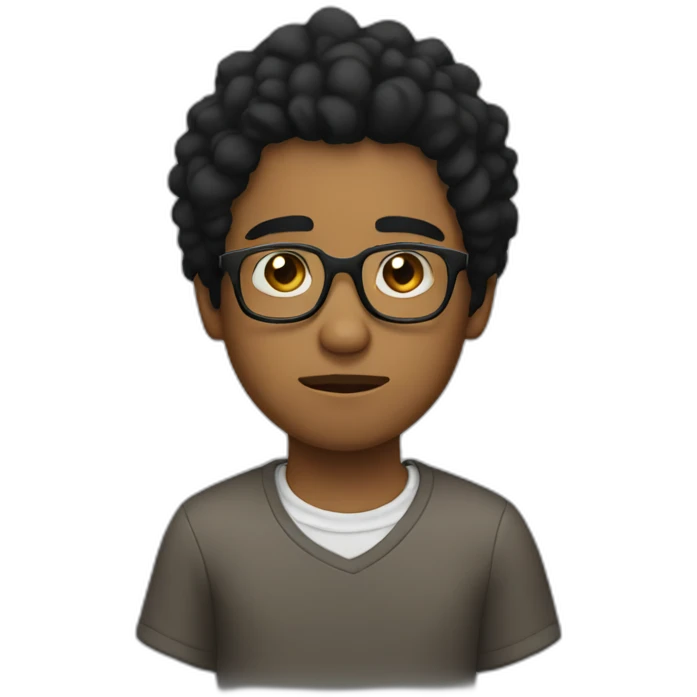 sad brown boy with glasses black hair emoji