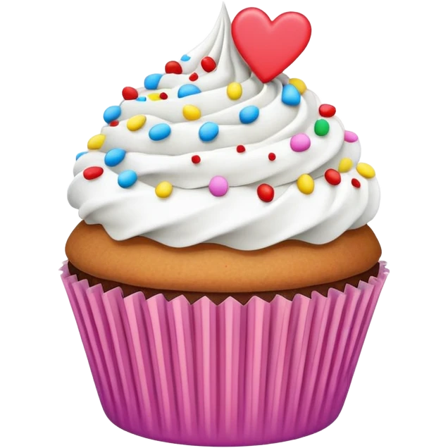 Cupcake with heart liner with white icing and colorful sprinkles  emoji