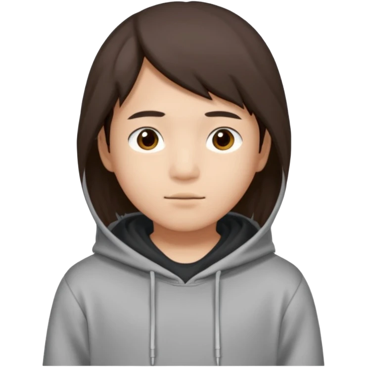 asian boy with straight brown hair middle part like kpop wearing a hoodie emoji