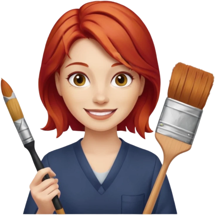 Painting Hold. Women painting smilling   Cheveux roux emoji