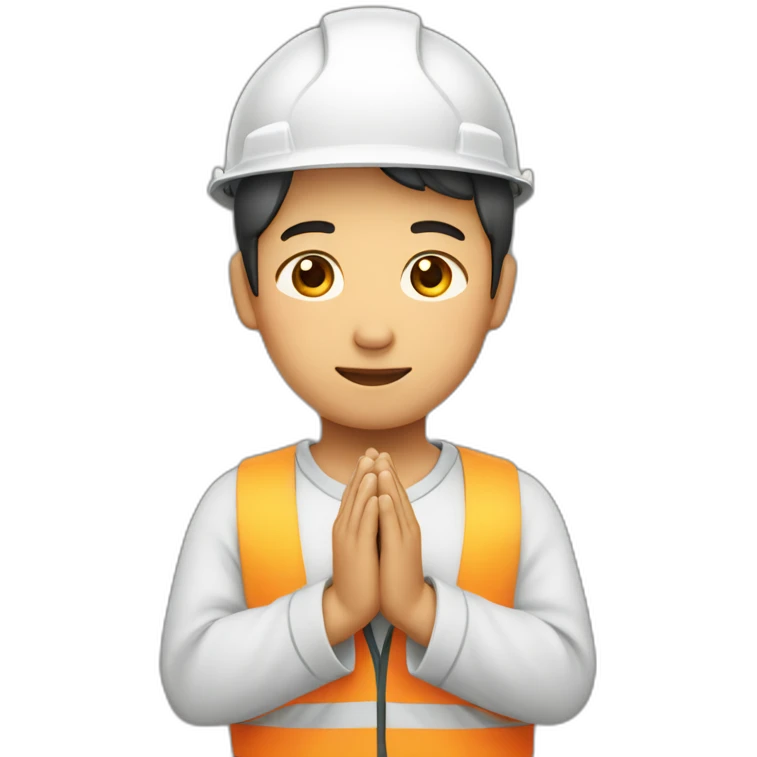 asian construction worker with hands together held in prayer emoji
