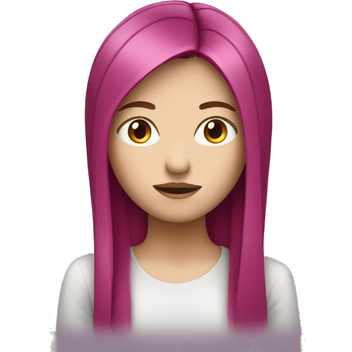 White girl with medium long straight magenta hair shows to be silent emoji