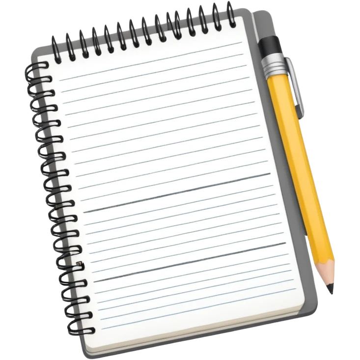 notebook with notes, pencil on top emoji