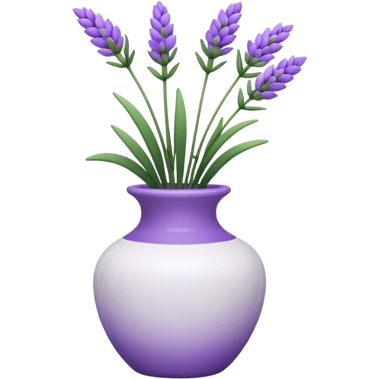A small white vase holding a single lavender flower with green leaves. emoji