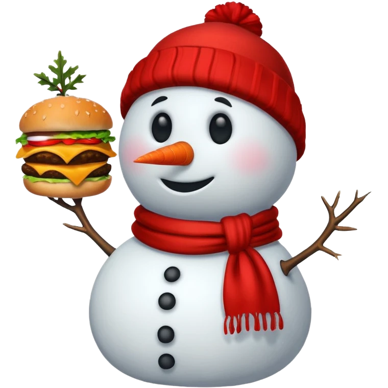 Snowman eating a cheeseburger emoji