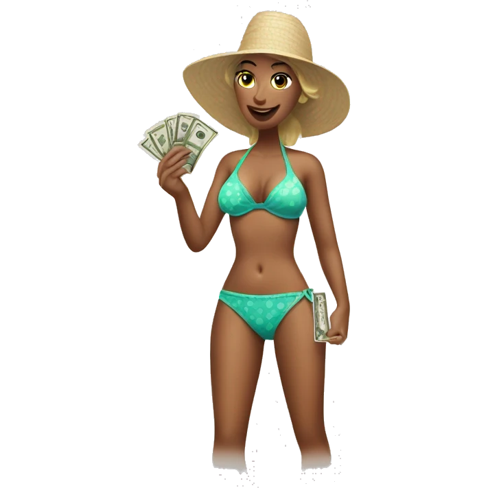 margarita wearing a women’s swimsuit holding a dollar bill emoji