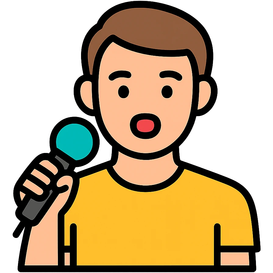 man aged about 30 singing emoji