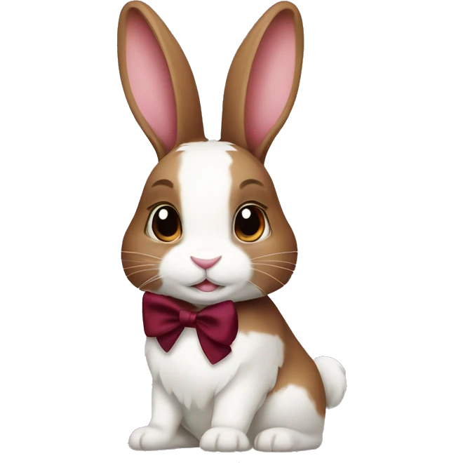 Brown and white bunny with burgundy bow emoji