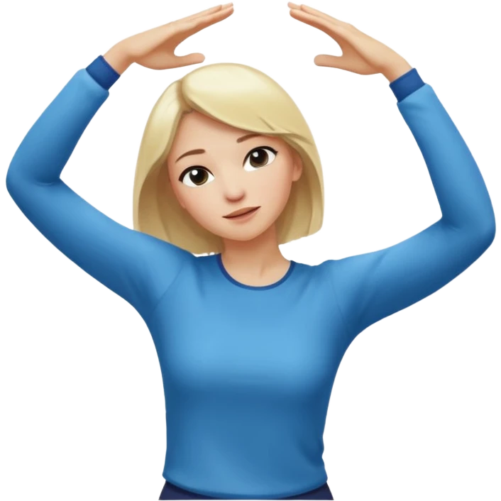 a white blonde woman doing the dab dance pose: one arm bent and angled upward across the face, the other arm extended straight out in the opposite direction, head tucked into the bent elbow, standing confidently emoji