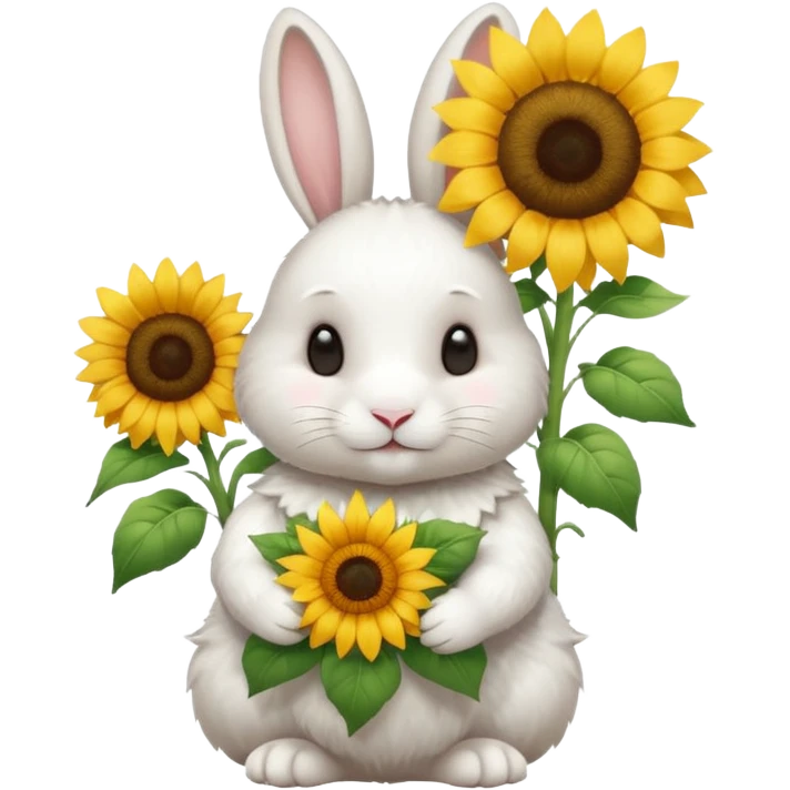 White rabbit with sunflower love emoji