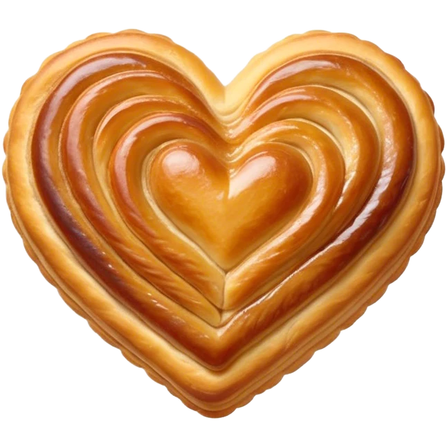 Cinematic crisp palmier, golden-brown heart-shaped pastries, perfectly caramelized layers, delicate and flaky, warm glowing background, inviting and delicious. emoji