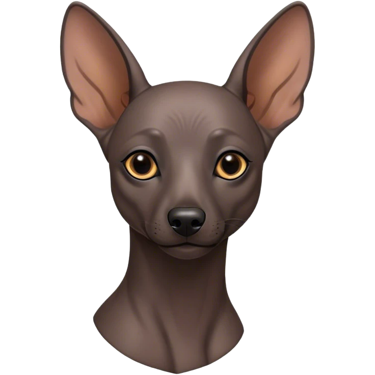 Cinematic Noble Xoloitzcuintle dog Portrait Emoji, Poised and regal, with a sleek, muscular build and smooth, hairless ebony skin accented by subtle wrinkles, deep-set soulful dark eyes, Simplified yet sharp and sophisticated features, highly detailed, glowing with a soft, dignified glow, high shine, intelligent and loyal, stylized with an air of ancient grace, focused and attentive, soft glowing outline, capturing the essence of a watchful and confident guardian, so majestic it feels as though it could stride out of the screen with effortless authority! emoji