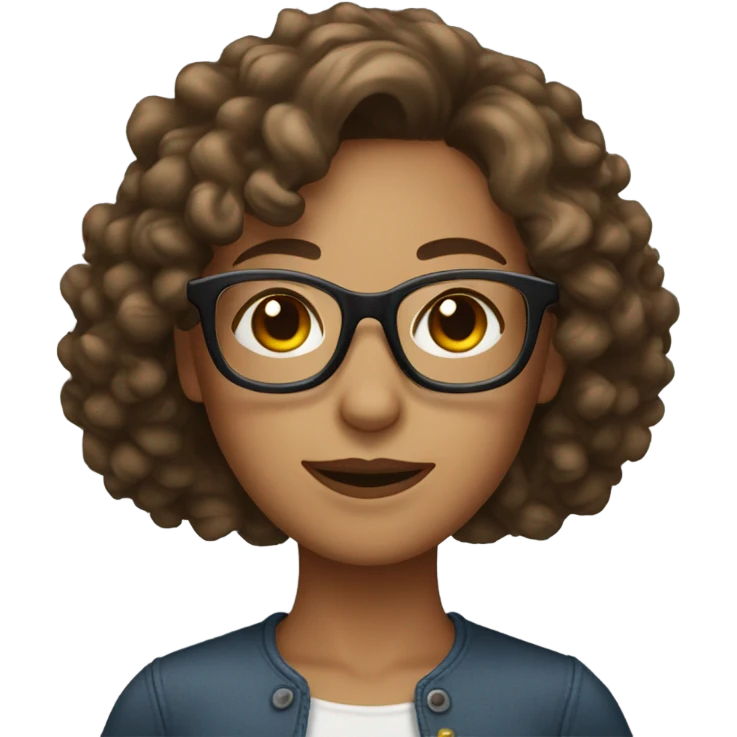 woman with brown curly mid length hair and glasses emoji