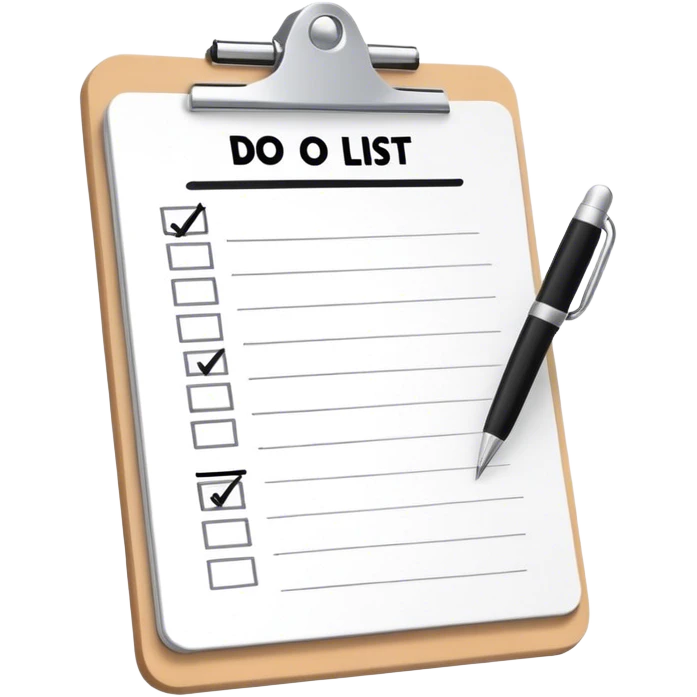 White to do list with black writing and white clip board emoji
